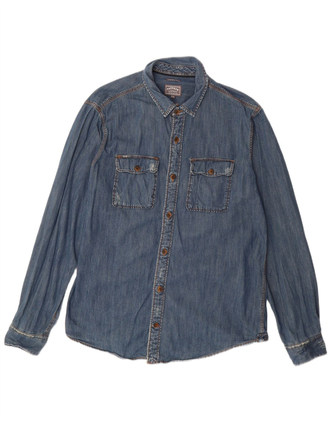 FAT FACE Chemise en jean vieilli coupe classique pour homme, grand bleu, coton