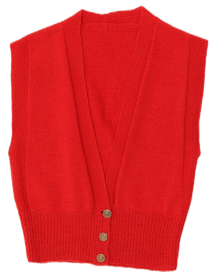 vintage Femmes Sans Manches Cardigan Pull UK 8 Petit Rouge