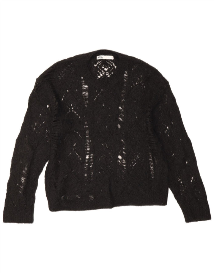 Zara Pull à col rond pour femme UK 14 Noir moyen