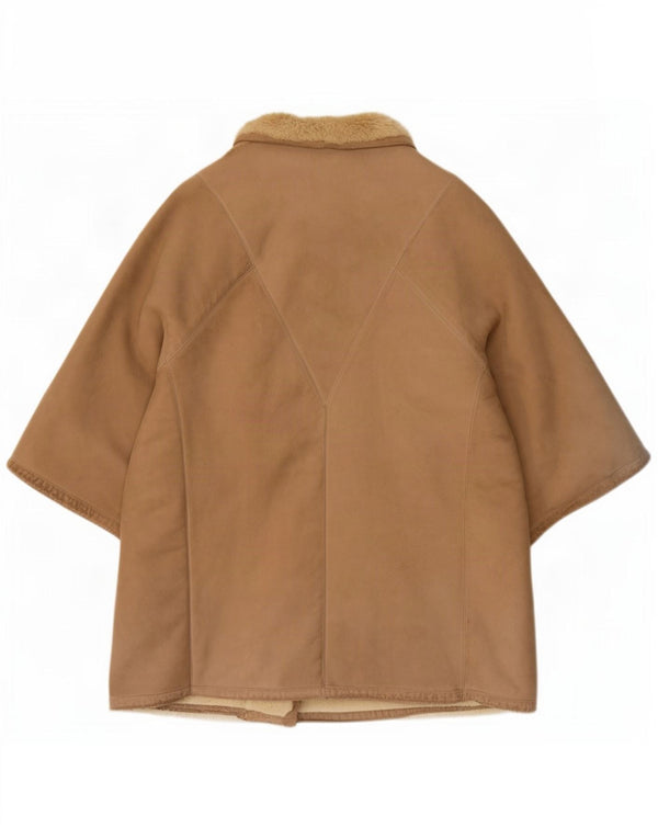 vintage Femmes 3/4 Manches Shearling Coat UK 14 Beige Moyen