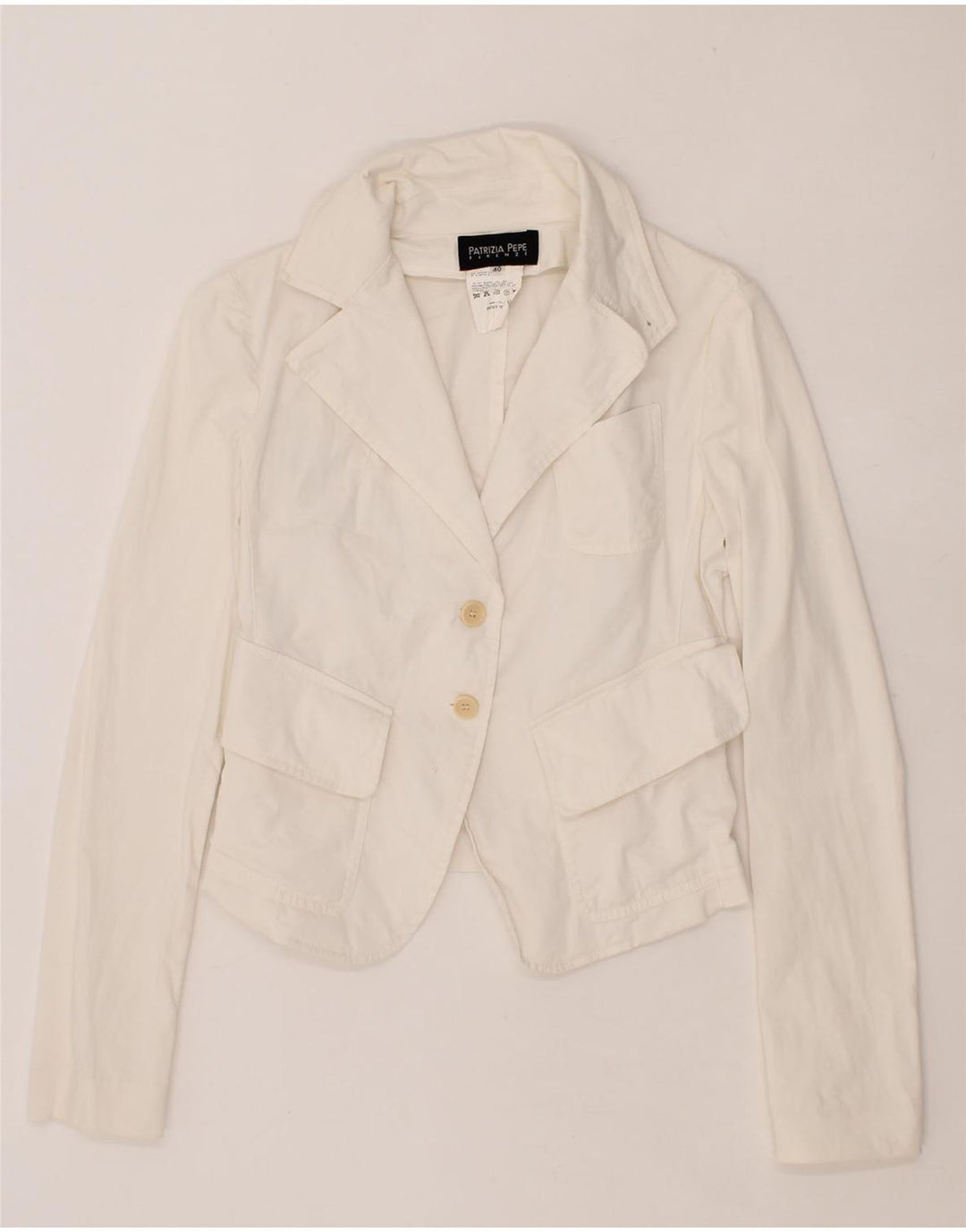 PATRIZIA PEPE Womens Crop 2 Button Blazer Jacket IT 40 Small White Cotton Vintage Patrizia Pepe and Second-Hand Patrizia Pepe from Messina Hembry 
