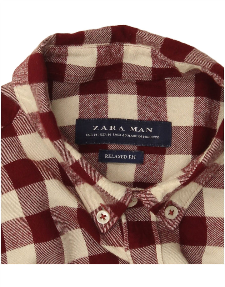 Zara Chemise en flanelle coupe décontractée pour hommes à carreaux bordeaux moyen