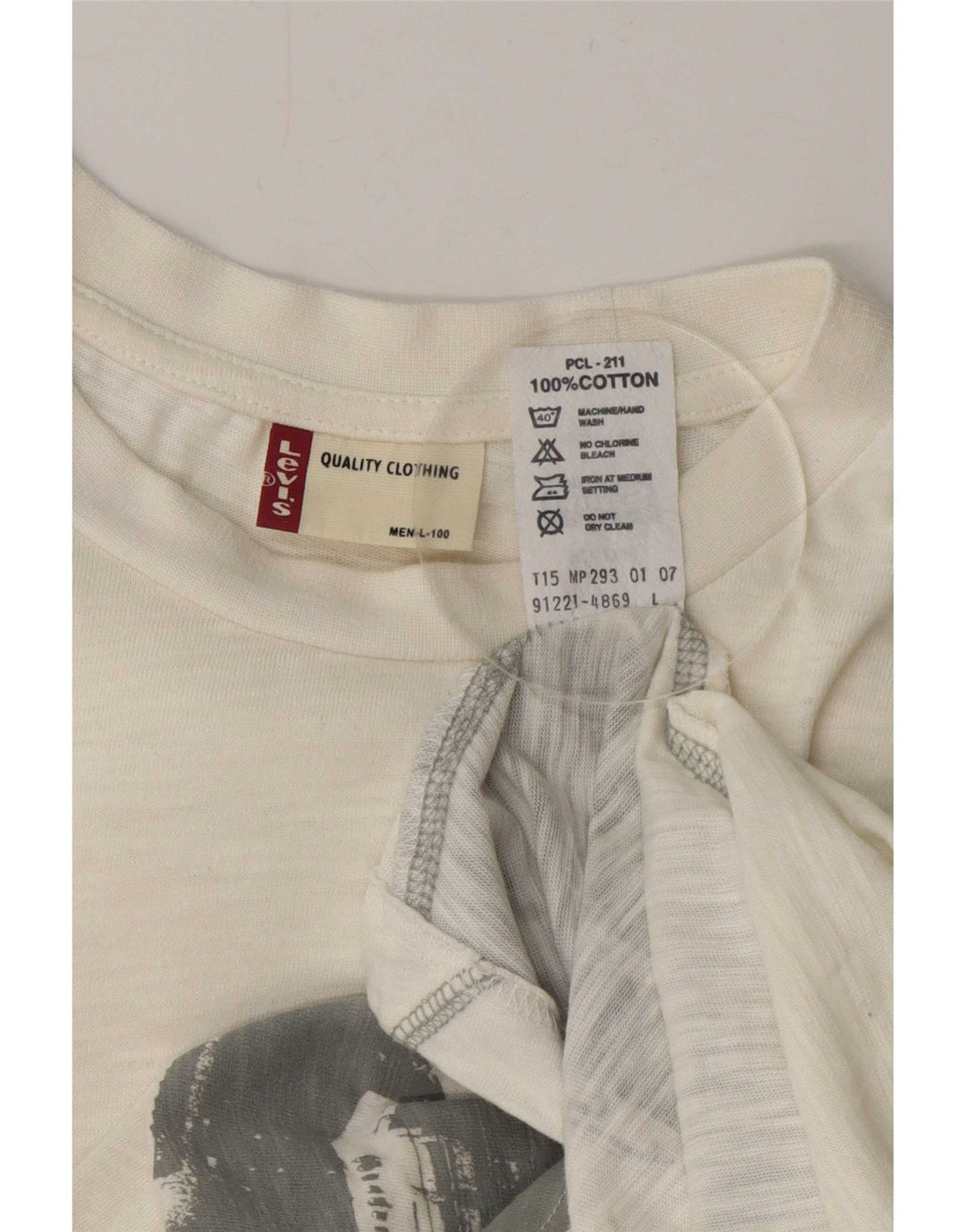 Levi's Mens Engineered Jeans Graphic Top Manches Longues Grand Coton Blanc