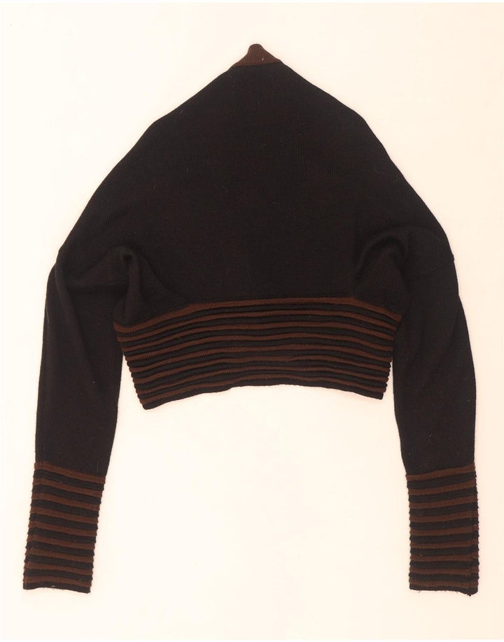 vintage Womens Crop Cardigan Pull IT 44 Moyen Noir Rayé