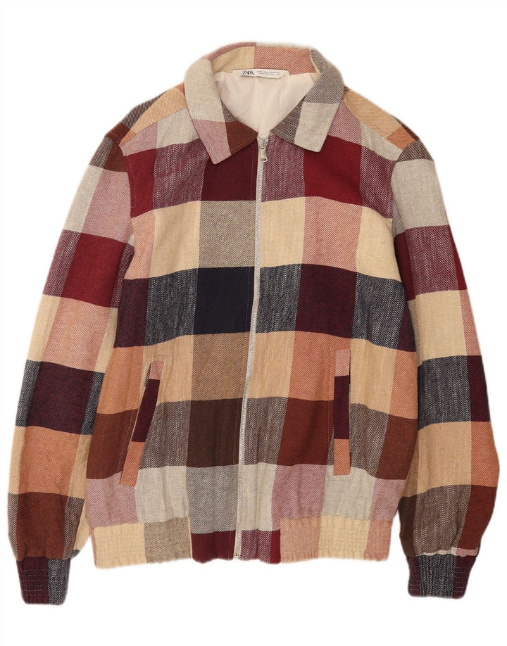 Zara Mens Bomber Jacket UK 38 Medium Multicolore Check Cotton