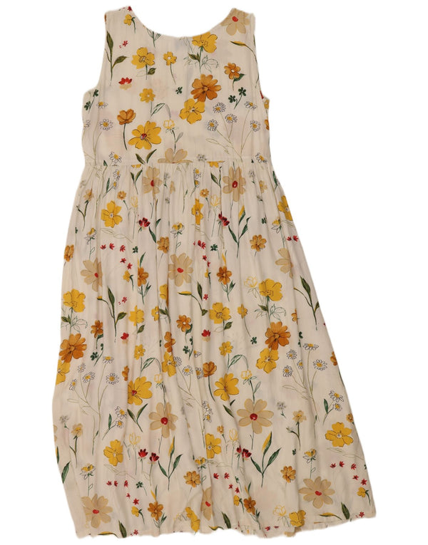 vintage Femme Robe Maxi Sans Manches UK 12 Moyen Blanc Floral