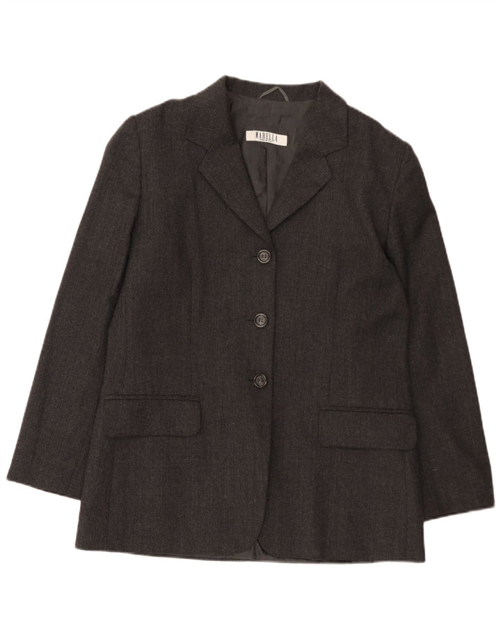 MARELLA Veste Blazer 3 Boutons Femme UK 14 Laine Gris Moyen