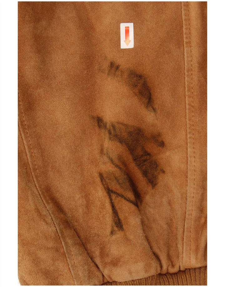 vintage Mens Suede Bomber Jacket IT 54 2XL Cuir Marron
