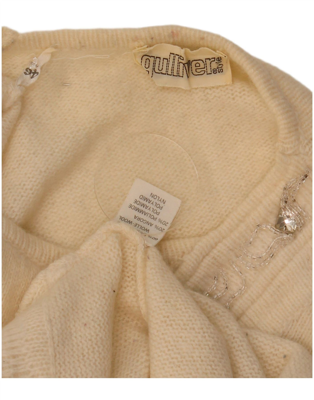 vintage Femme Col Bateau Pull Pull IT 46 Grande Laine Blanc Cassé