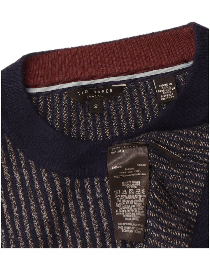 Ted Baker Pull col rond pour homme Taille 2 Petit Bleu marine rayé