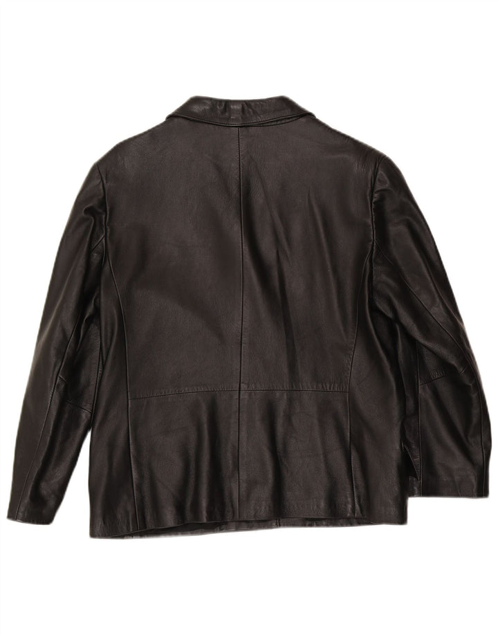 vintage Femme 3 Boutons Veste Blazer En Cuir IT 48 XL Cuir Noir