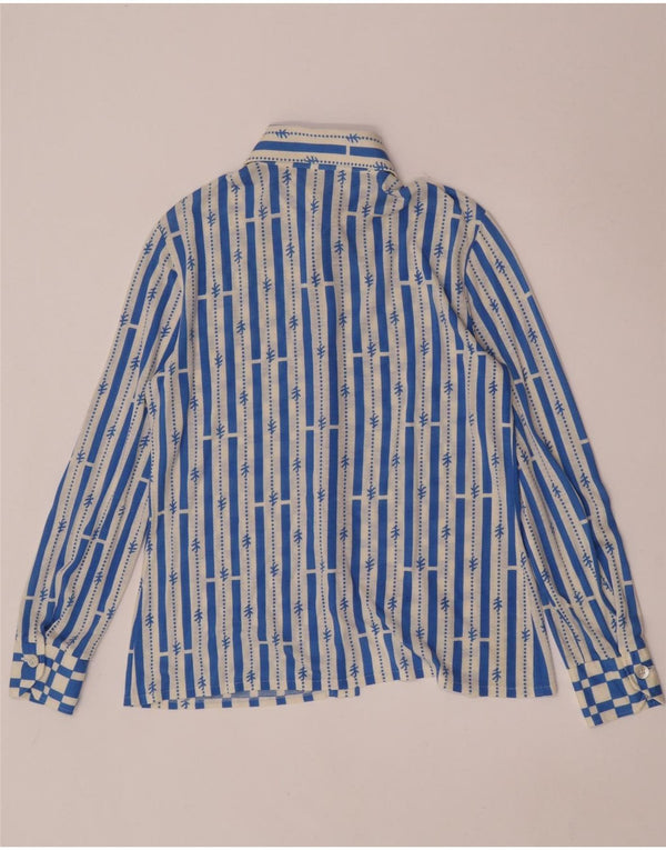 Vintage Womens Shirt Blouse UK 12 Medium Blue Geometric Polyacrylic