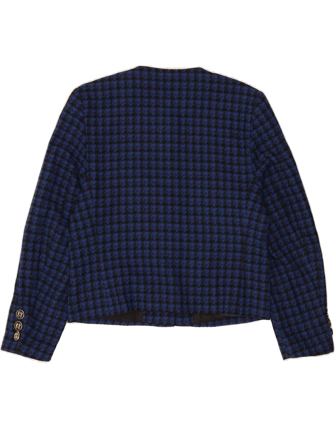 VINTAGE Womens Crop 4 Button Blazer Jacket UK 14 Medium  Blue Houndstooth Vintage Vintage and Second-Hand Vintage from Messina Hembry 