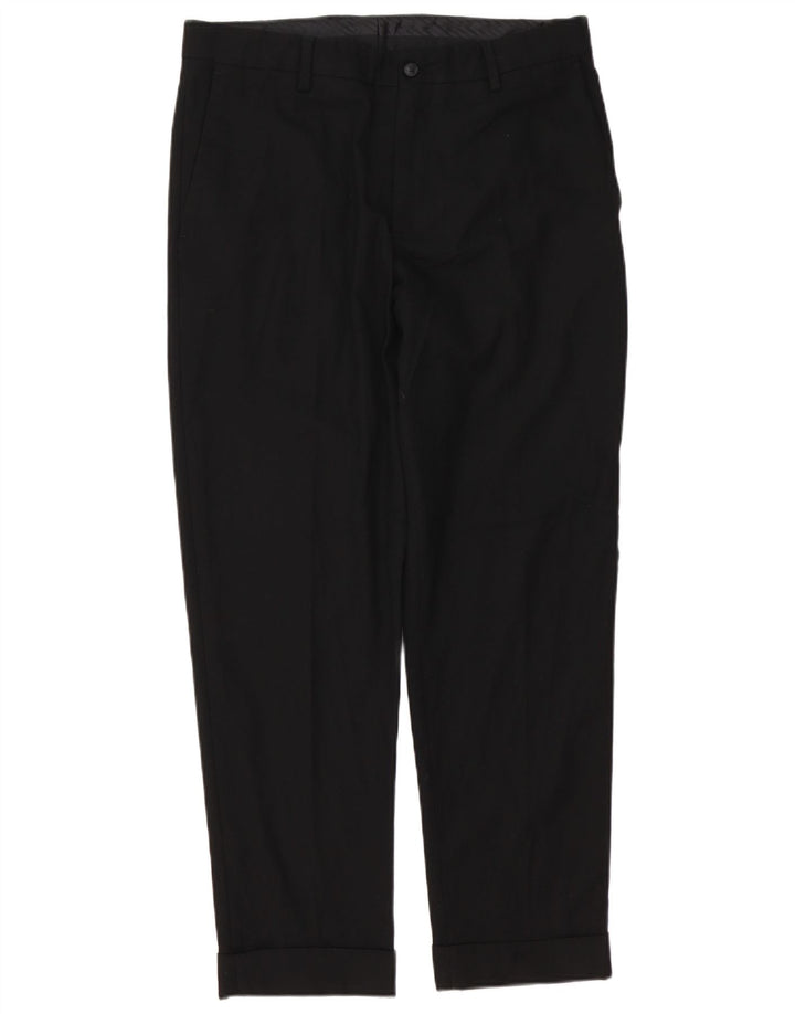 Zara Pantalon Chino Droit Homme EU 42 Large W32 L29 Noir Polyester