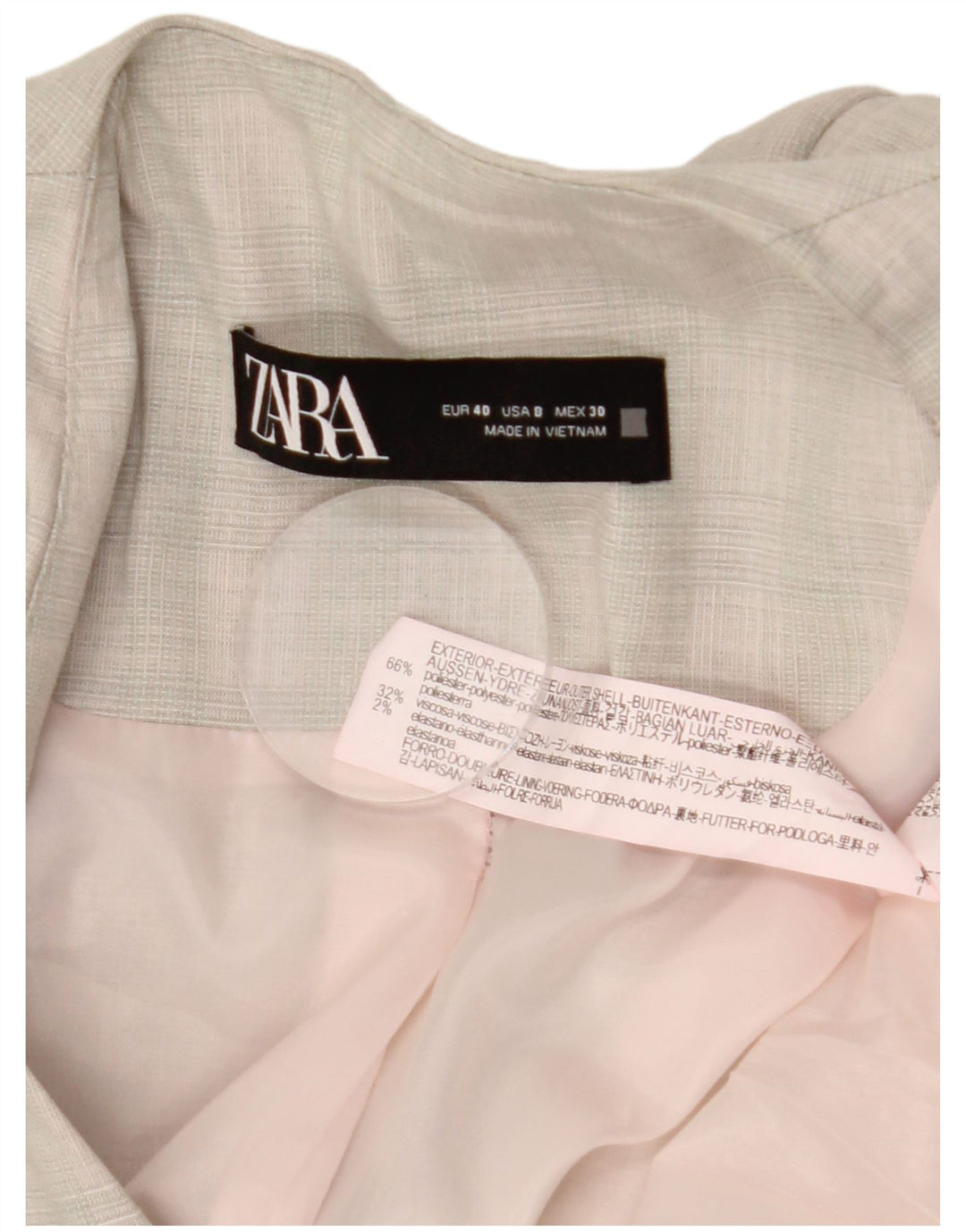 ZARA Veste blazer 1 bouton pour femme EU 40 Gris moyen à carreaux Polyester