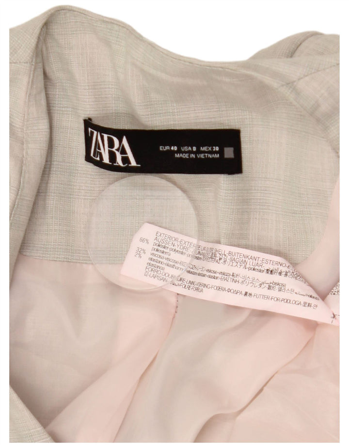 ZARA Veste blazer 1 bouton pour femme EU 40 Gris moyen à carreaux Polyester
