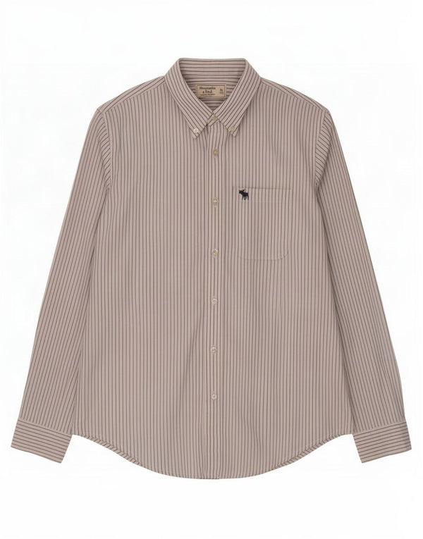 Abercrombie & Fitch Chemise Homme XL Coton à fines rayures blanches