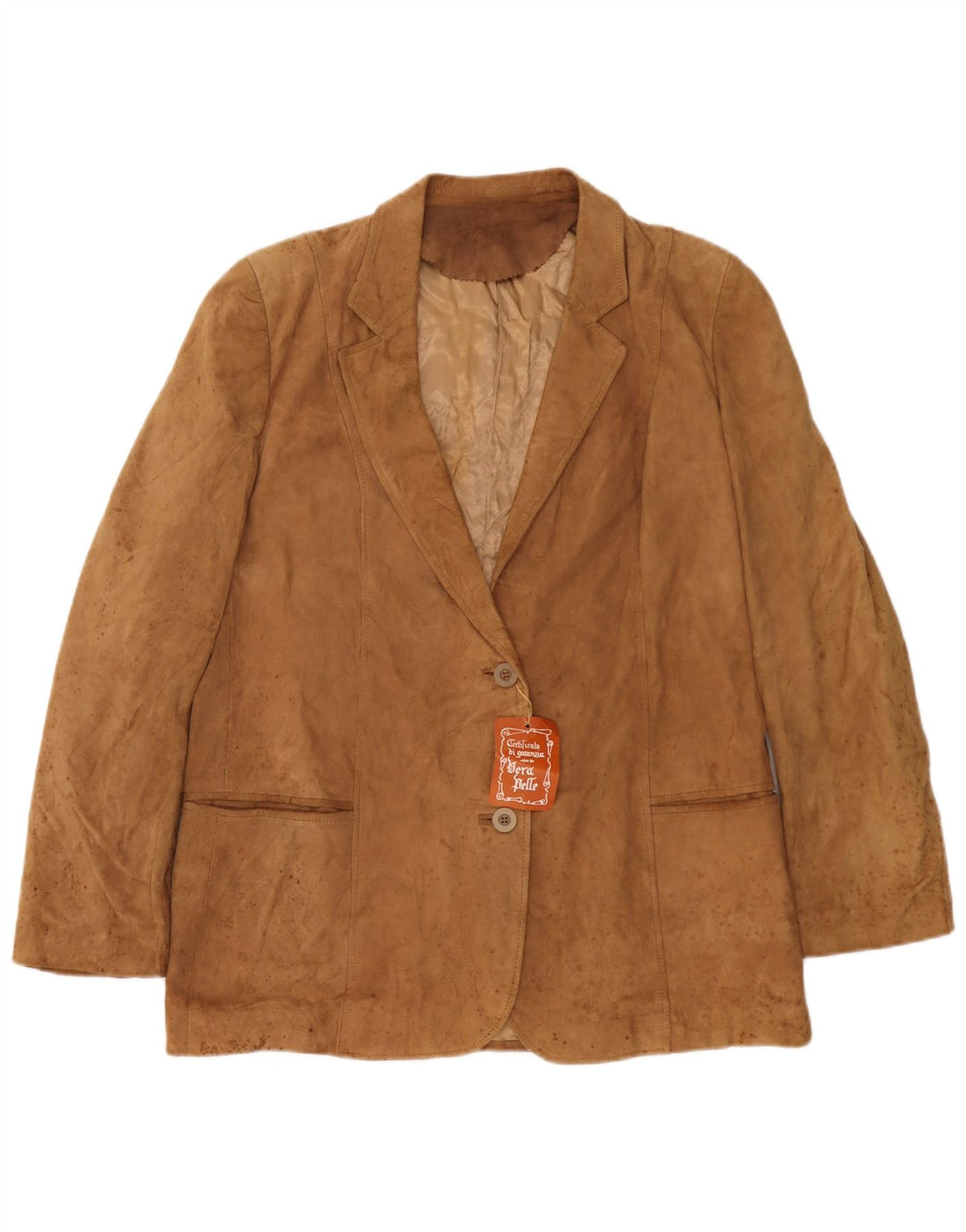 Anfor Veste Blazer en Daim à 2 Boutons pour Femme IT 52 2XL Cuir Beige