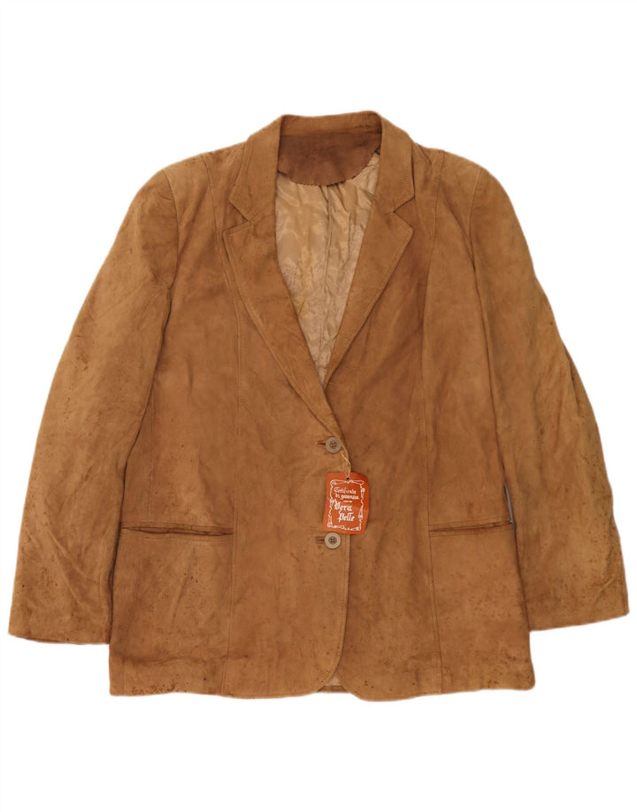 Anfor Veste Blazer en Daim à 2 Boutons pour Femme IT 52 2XL Cuir Beige