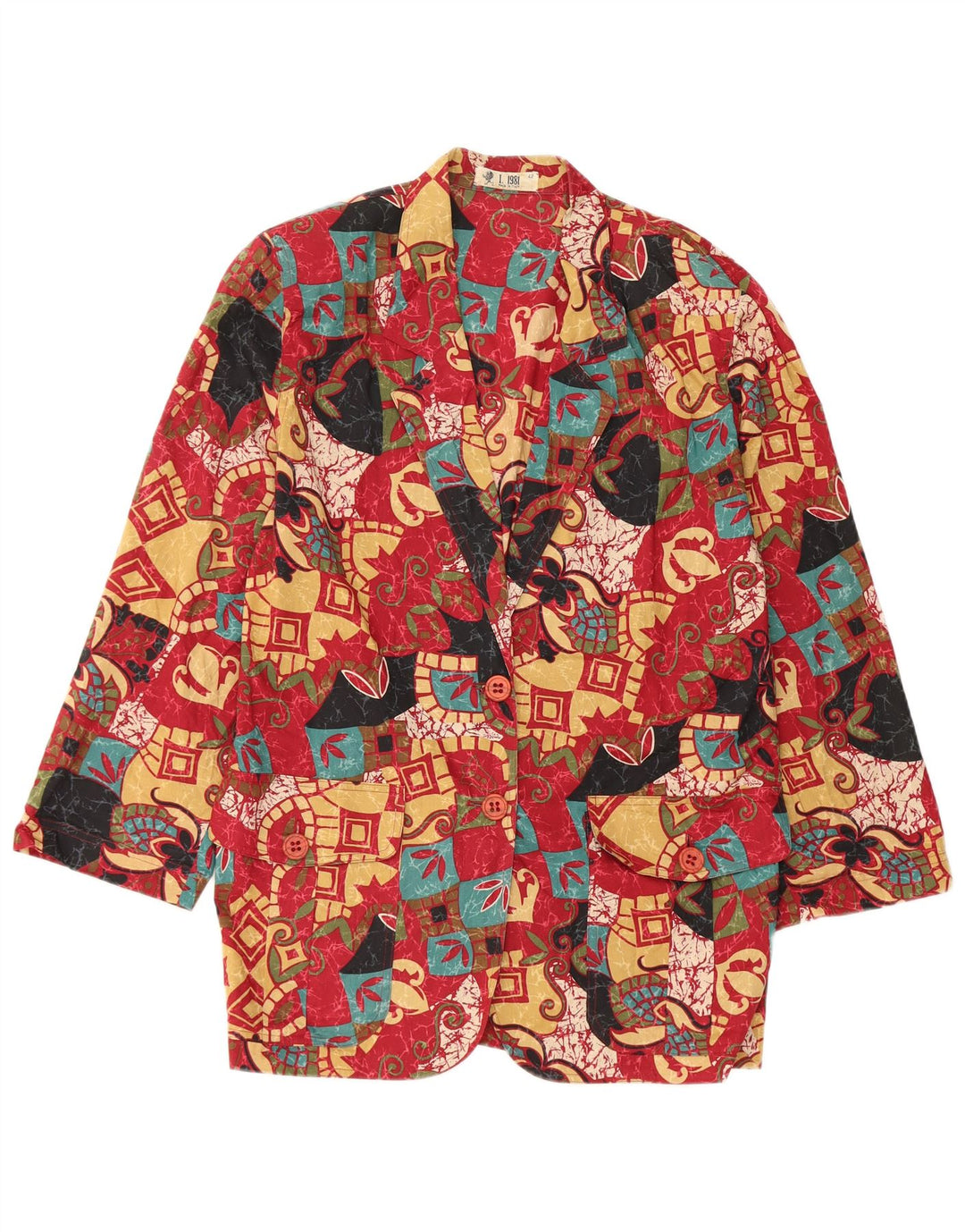 Veste blazer à motif abstrait vintage pour femme IT 42 Colorblock rouge moyen