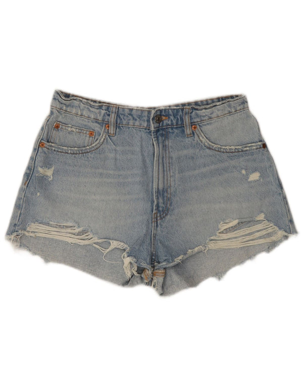 Zara Short en jean vieilli pour femme EU 42 Large W32 Bleu Coton