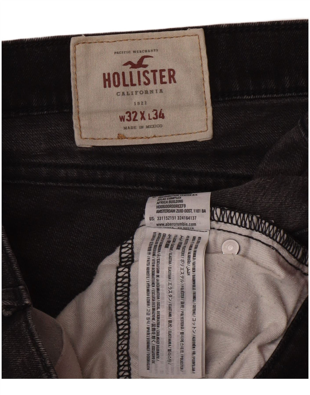 HOLLISTER Jean Skinny Homme W32 L34 Noir Coton