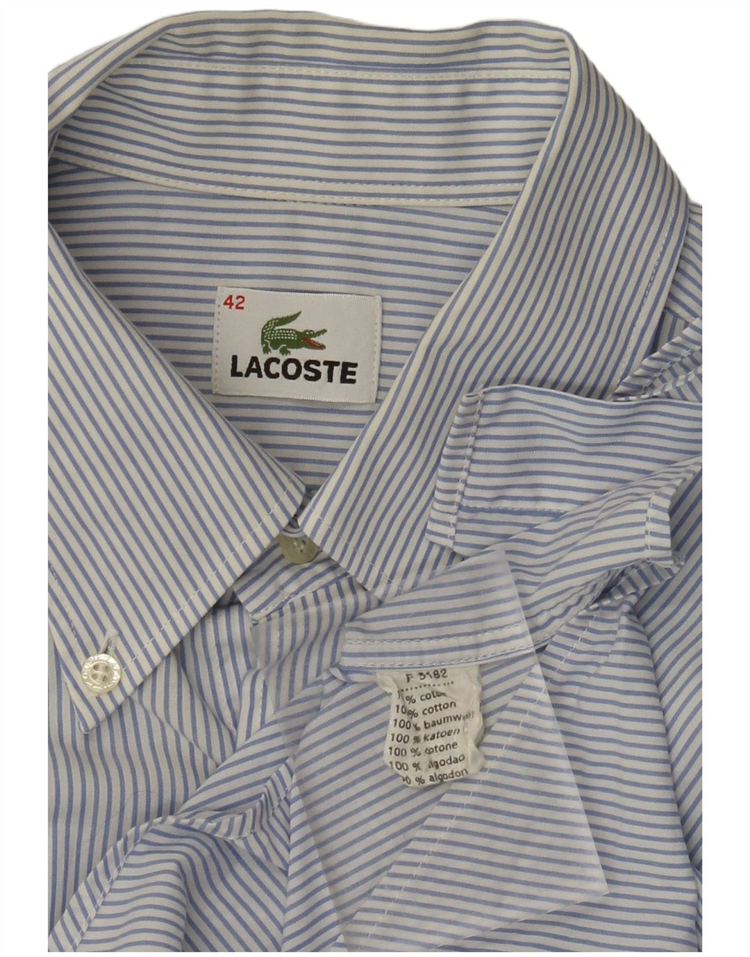 LACOSTE Chemise à manches courtes homme taille 42 grand coton rayé bleu