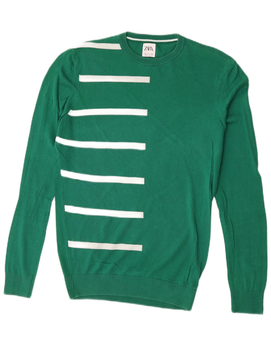 Zara Pull à col rond en coton rayé vert moyen pour homme