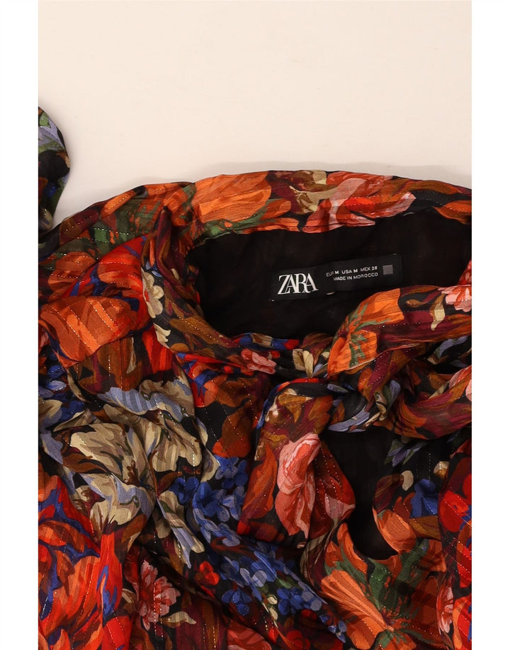 ZARA Robe trapèze à nouer sur le devant pour femme UK 12 Medium Multicolore Floral