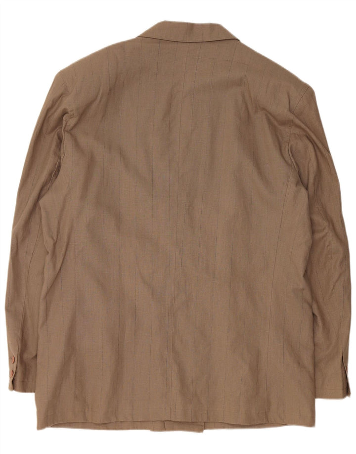 VINTAGE Veste Blazer Double Boutonnage Homme EU 56 3XL Lin Marron