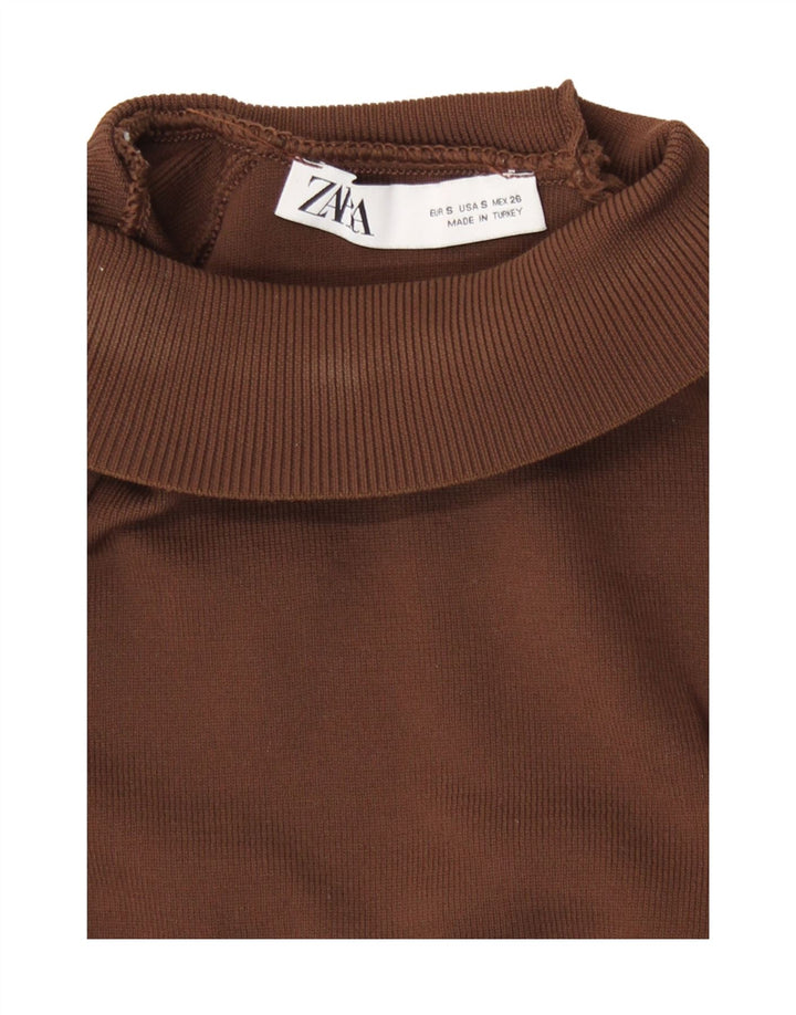Zara Pull court à col roulé pour femme UK 10 Petit Marron