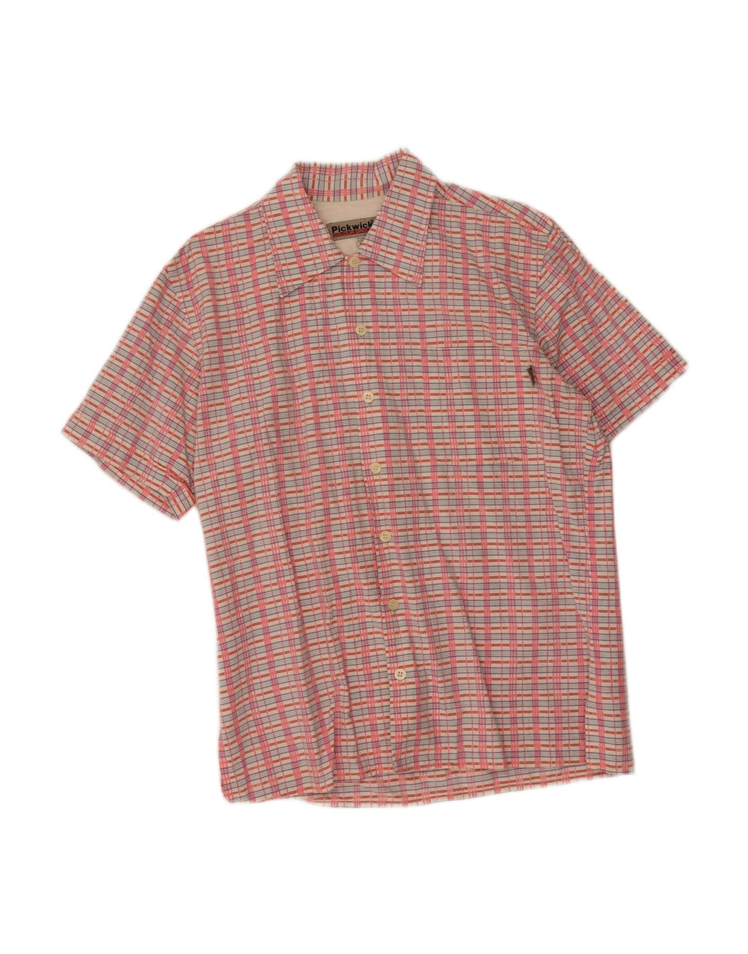 PICKWICK Mens Short Sleeve Shirt Medium Red Check Cotton