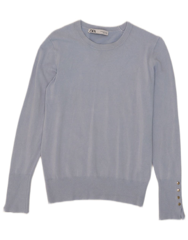 Zara Pull col bateau pour femme UK 12 Bleu moyen Viscose