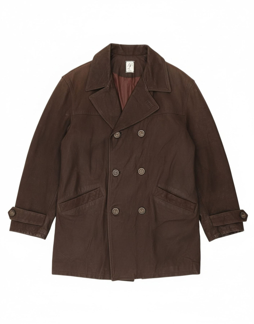 manteau en cuir double boutonnage vintage pour hommes IT 54 2XL Cuir marron