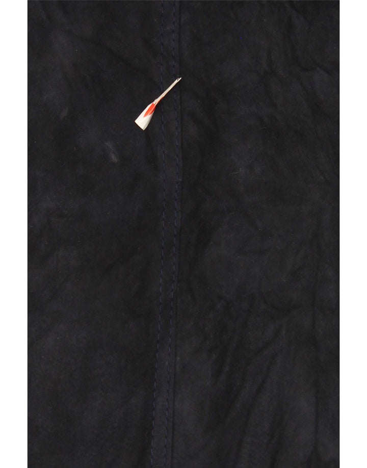 vintage Femme Suède Pardessus UK 10 Petit Bleu Marine