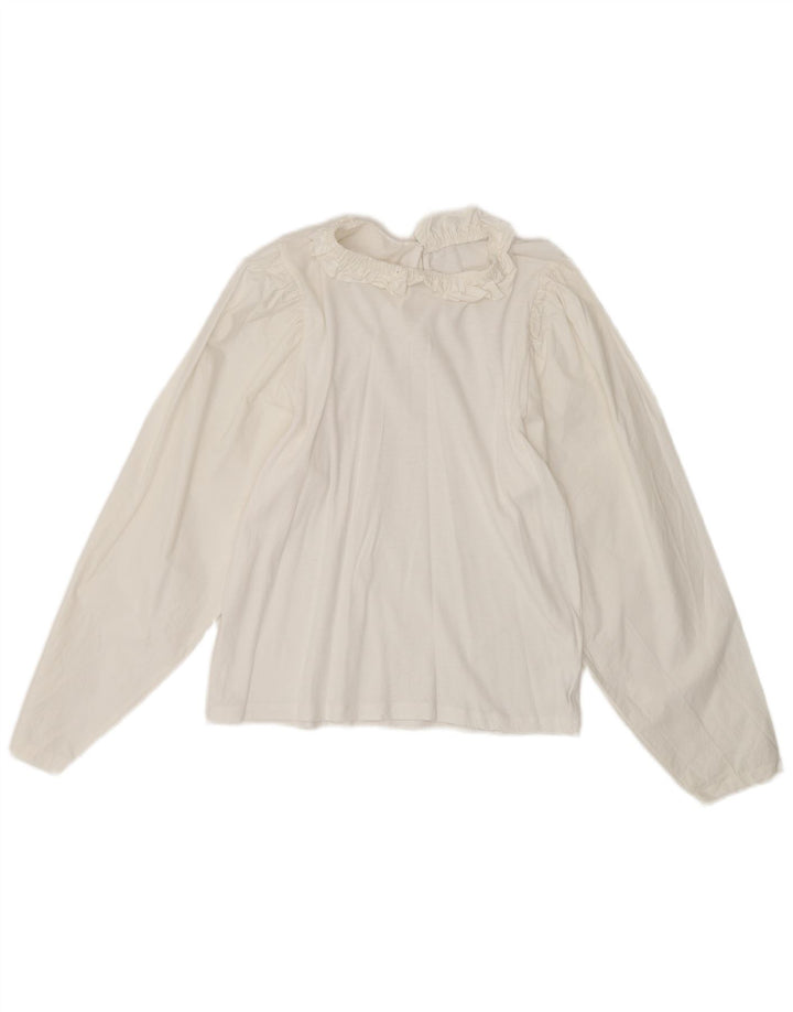 vintage Femmes Manches Longues Blouse Top UK 10 Petit Blanc