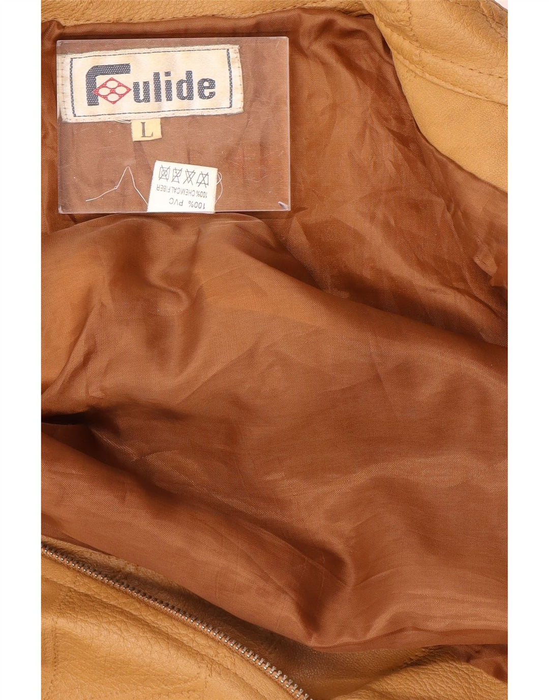 veste vintage femme faux cuir UK 14 Grand Beige Patchwork Polyvinyle