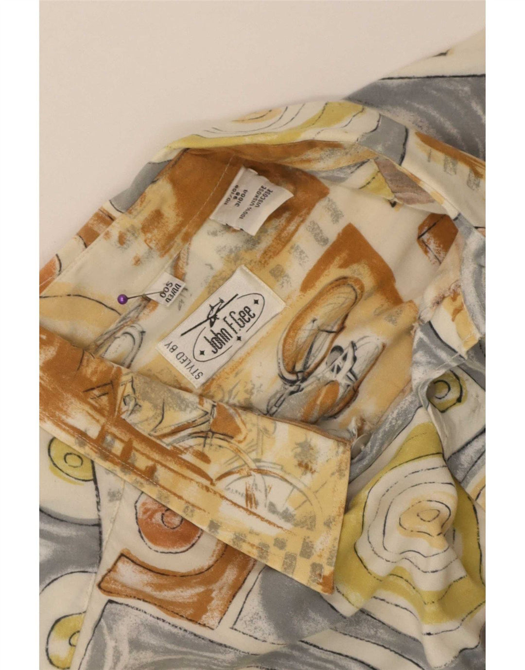 John F Gee Chemise à motif abstrait pour homme Taille 43/44 Grande Viscose Beige