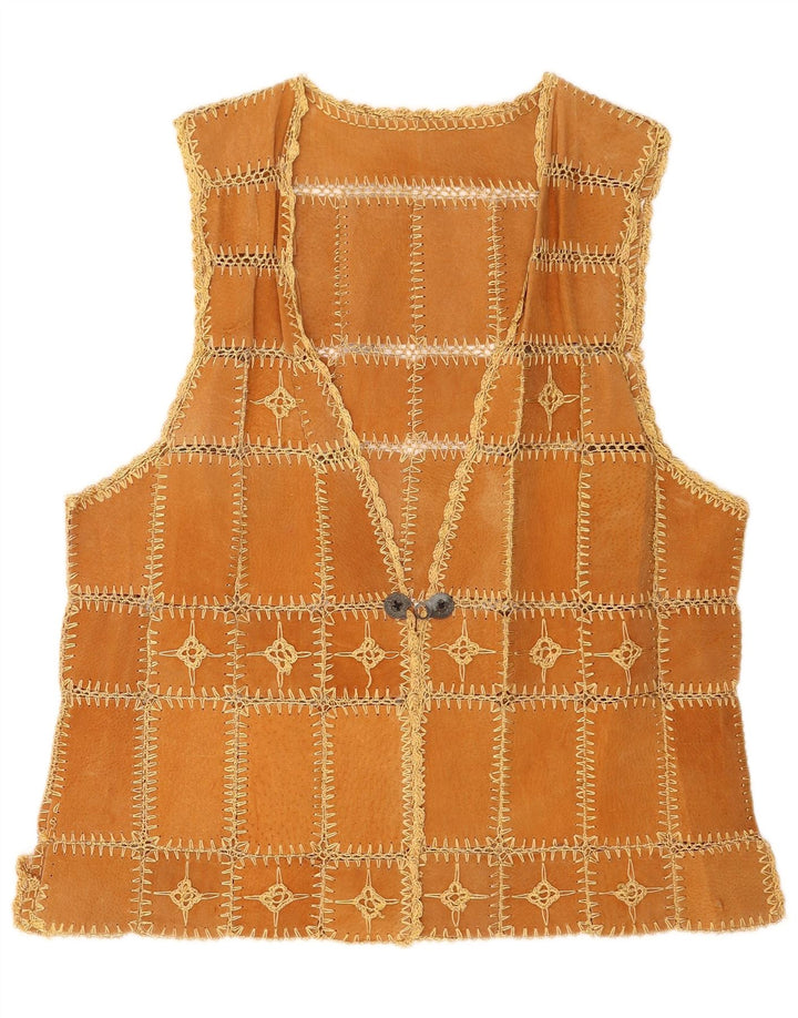Gilet en daim femme vintage XL Patchwork marron