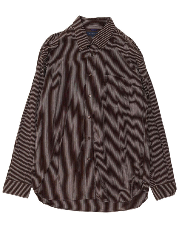 Tommy Hilfiger Chemise homme en coton à fines rayures marron