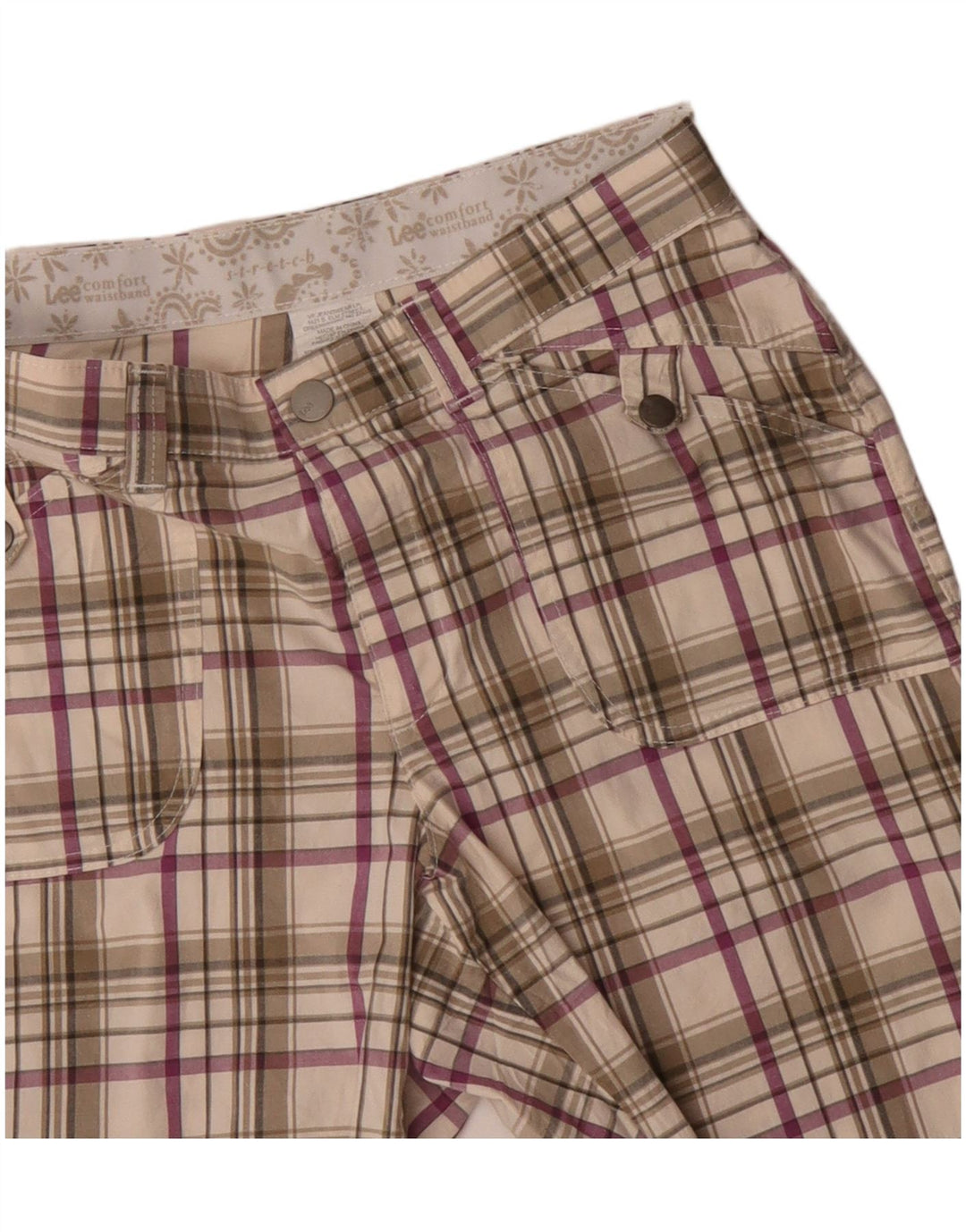 Lee Short décontracté pour femme US 8 Medium W30 Beige à carreaux en coton
