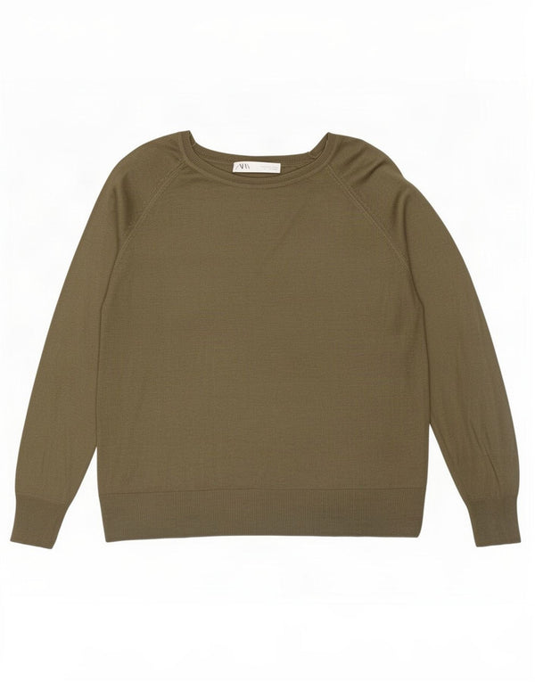 Zara Womens Boat Neck Jumper Sweater UK 14 Medium Khaki Viscose
