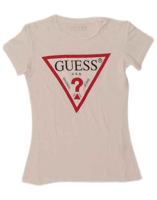 Guess T-shirt court graphique pour femme UK 6 XS Blanc