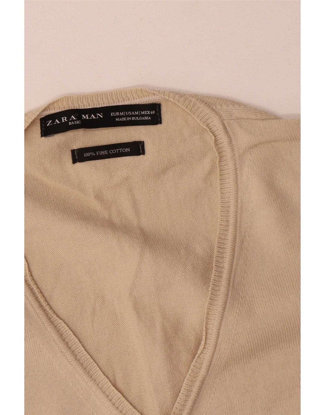 Zara Pull Col V Homme Beige Moyen Coton