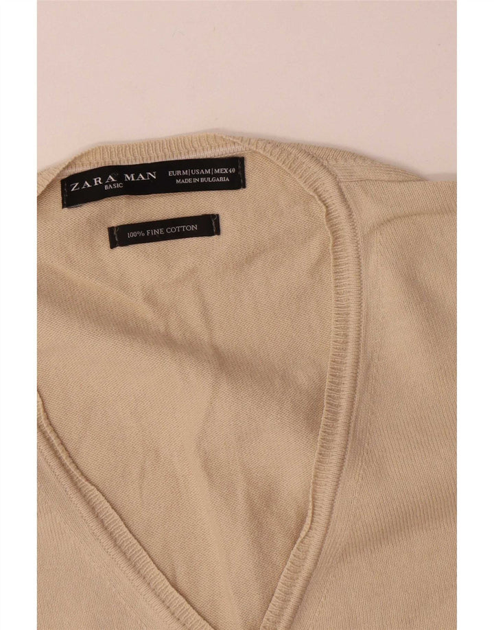 Zara Pull Col V Homme Beige Moyen Coton