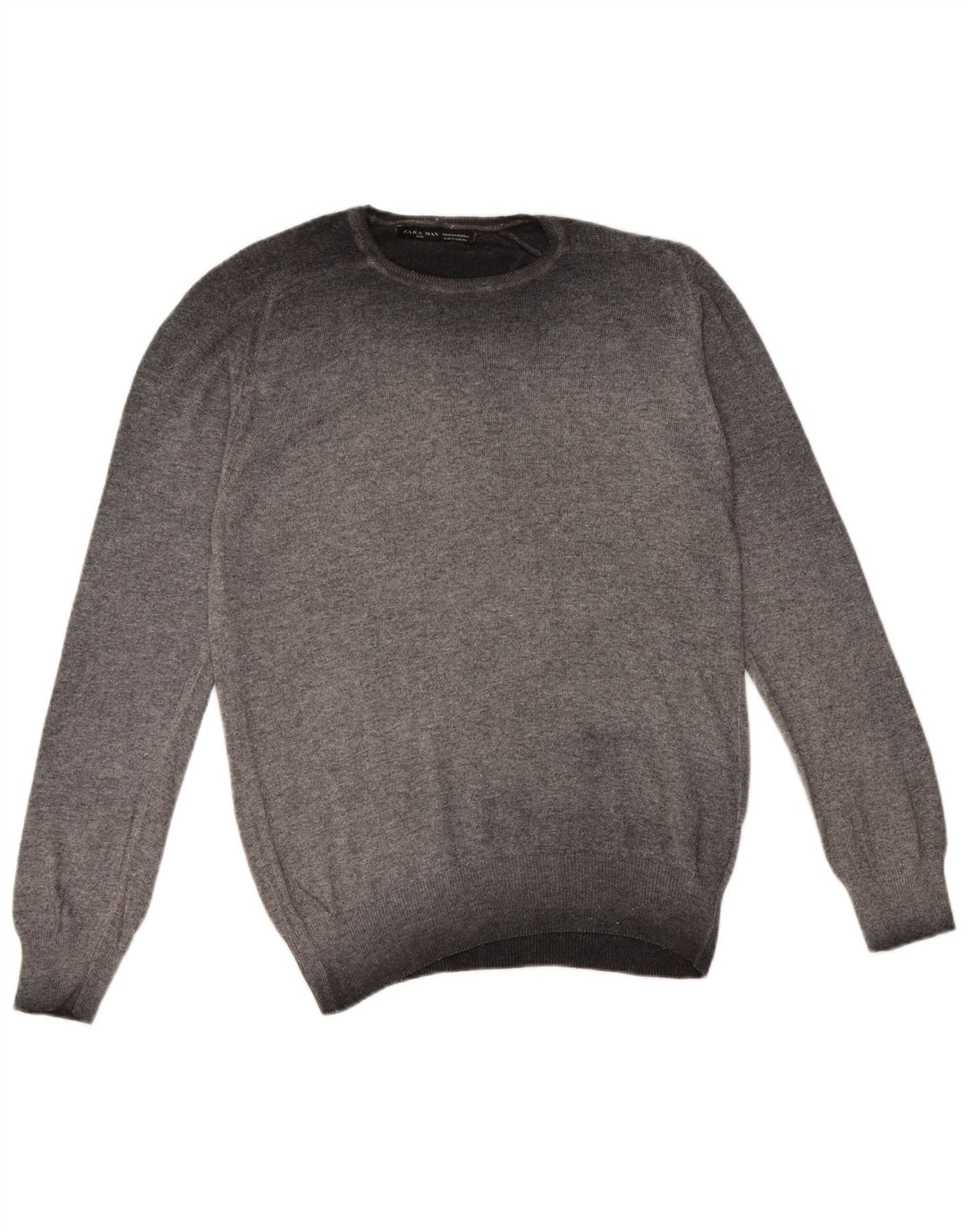 ZARA Pull Col Rond Homme Gris Moyen Viscose Moucheté