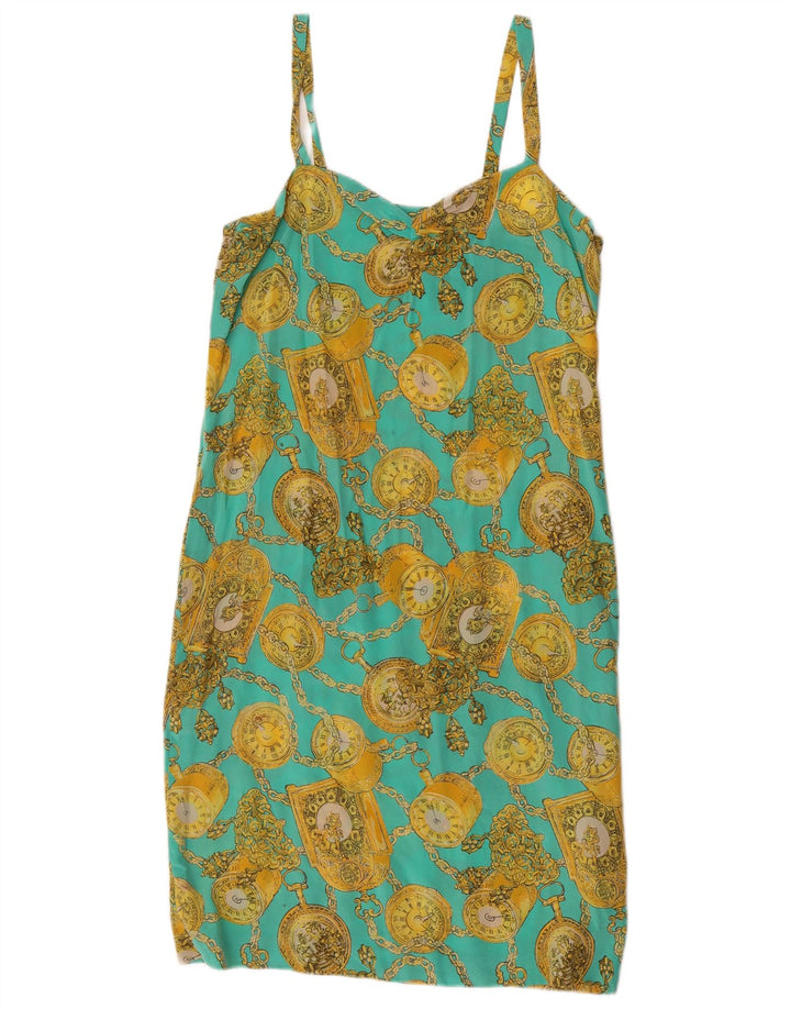 vintage Femme Motif Abstrait Slip Robe UL 12 Turquoise Moyen