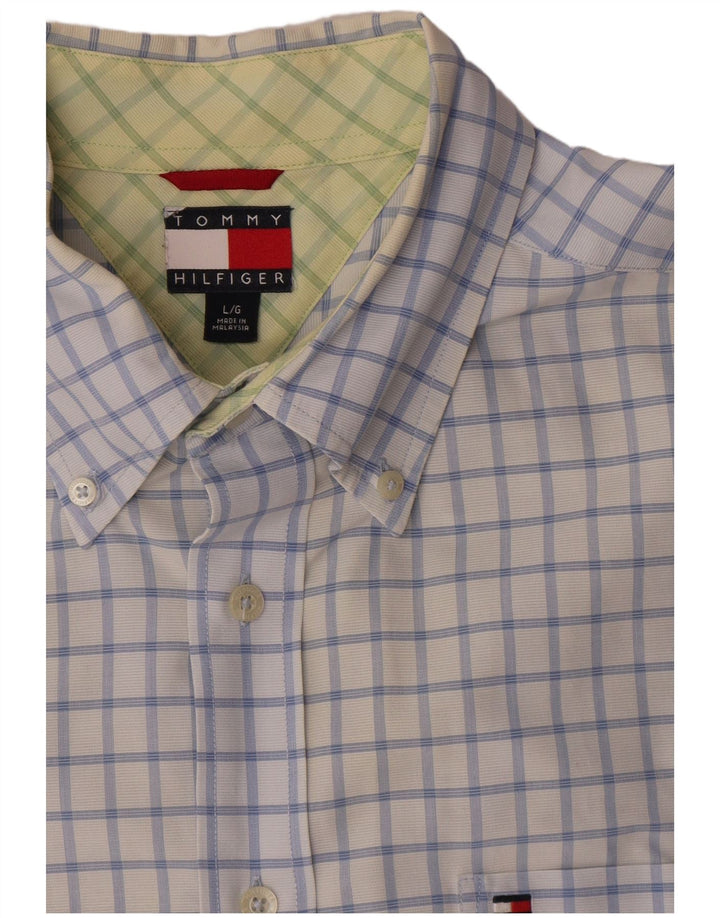 Tommy Hilfiger Chemise à manches courtes pour homme en coton à carreaux bleus