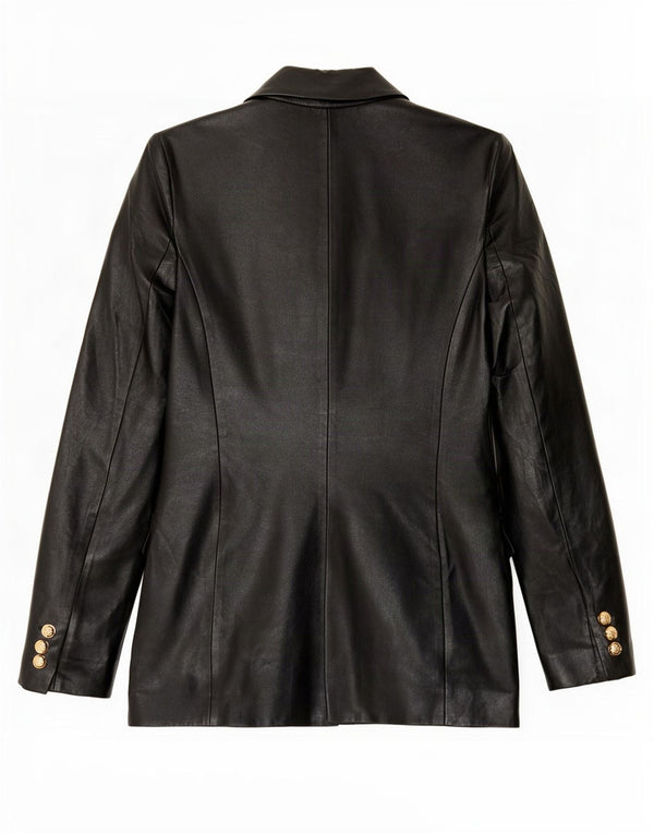 Zara Veste blazer double boutonnage en simili cuir pour femme UK 6 XS Noir