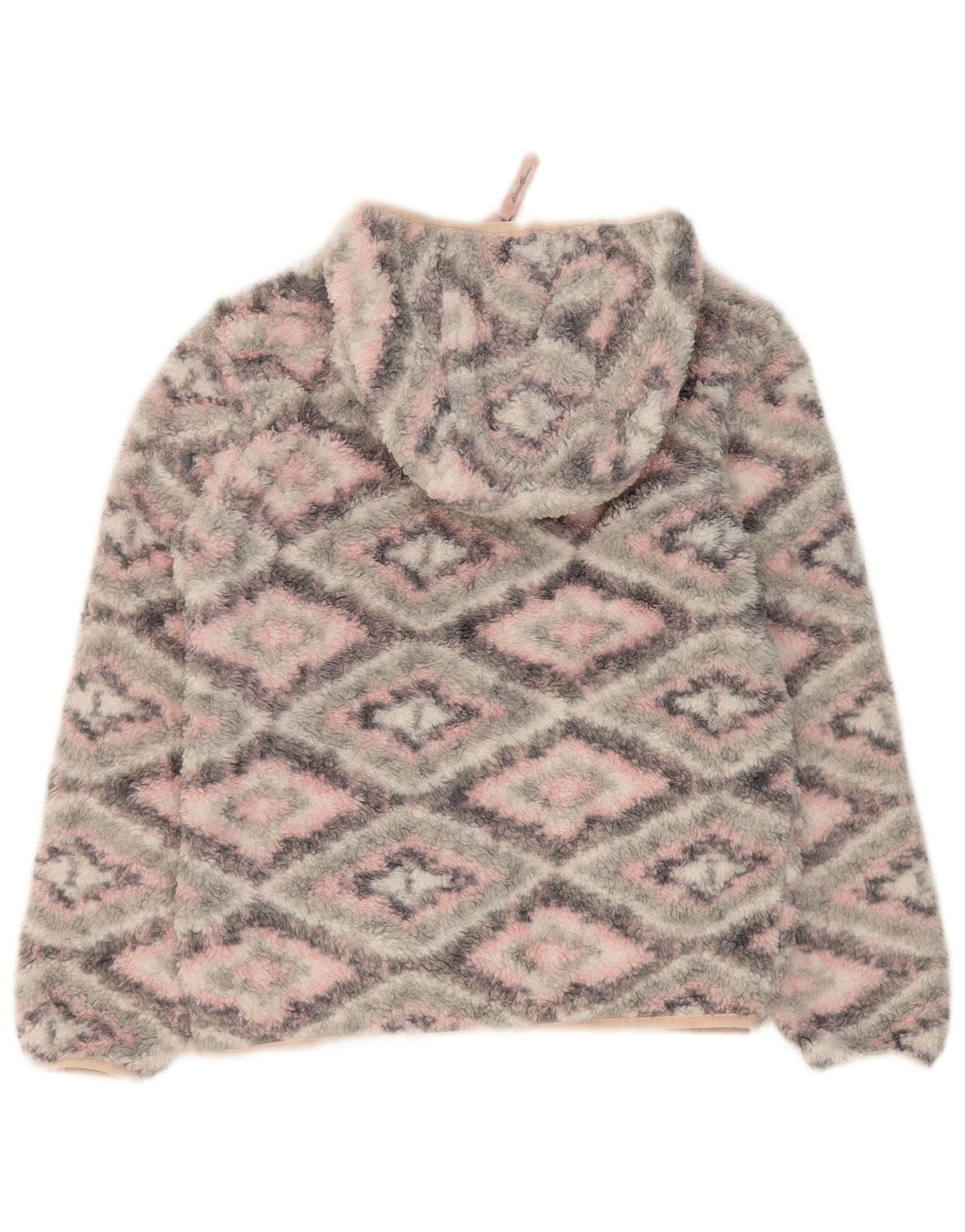 EDDIE BAUER Girls Fleece Jacket 10-11 Years Medium Grey Argyle/Diamond